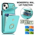 thumbnail image 6 of Elehold for iPhone 14 Case Wallet RFID Blocking Organ Card Holder, PU Leather Purse Wrist Lanyard Strap Phone Case with Ring Stand for iPhone 14 2022, Mint, 6 of 9