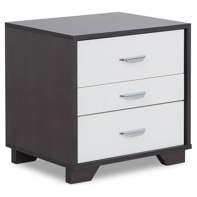 Acme Eloy Mesita de noche de madera con 3 cajones y estructura de madera en blanco y negro