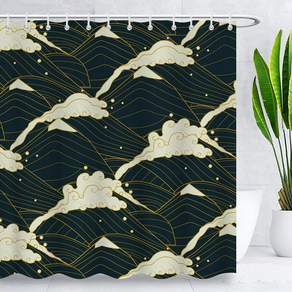 Blingpainting Ocean Waves Shower Curtain,Boho Shower Curtain,Abstract Bath Curtain,Minimalist Bathroom Decor Waterproof Fabric,Modern Beach House Decor