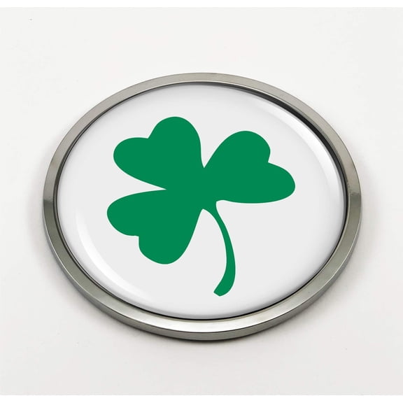 Shamrock 3D Domed Car Emblem Badge Round Sticker – Metal Bezel