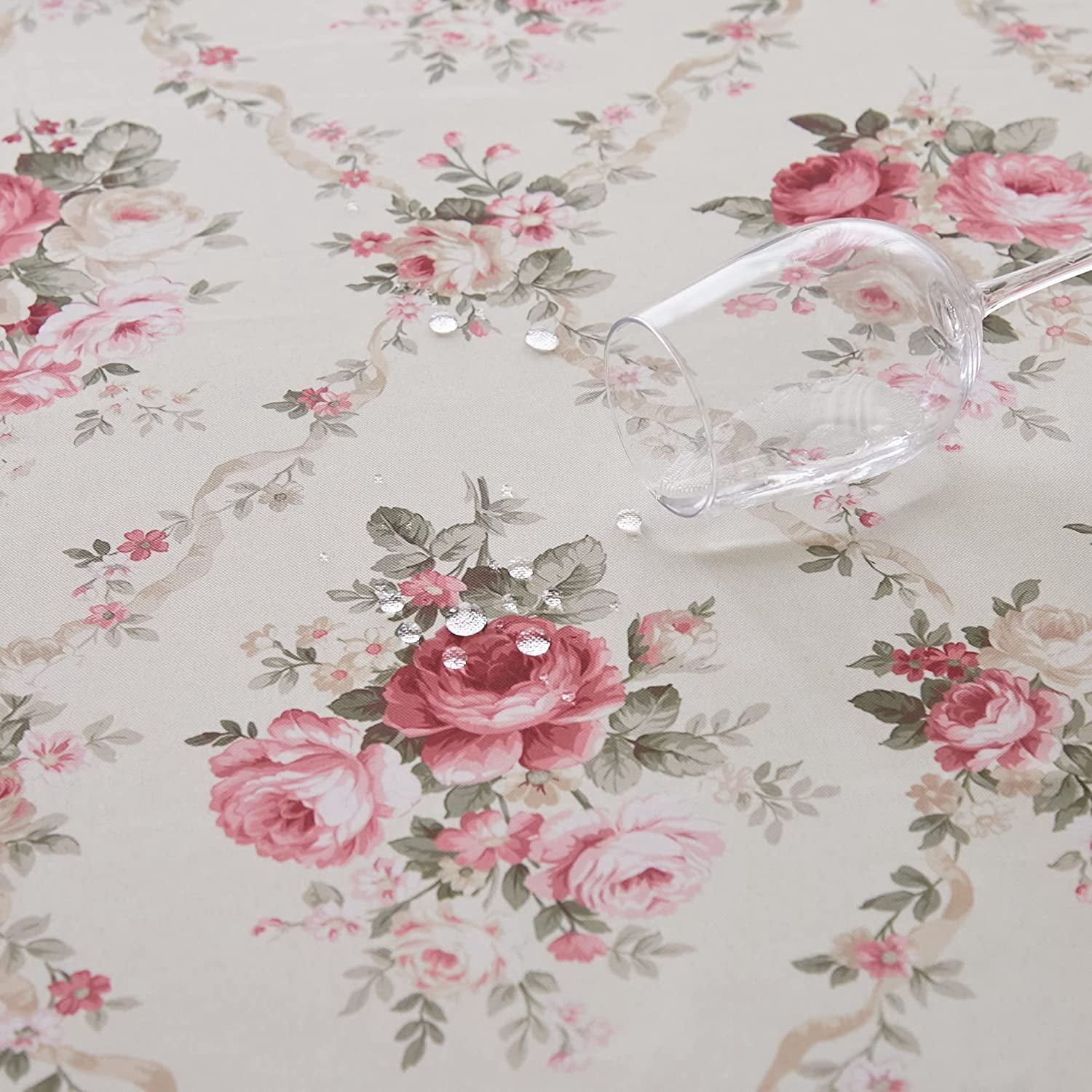 Vintage Floral Rectangle Tablecloth Shabby Chic Flower Table Cloth Spring Table Cover Waterproof for Dinner Kitchen Picnic, Pink, 60x120 Inches