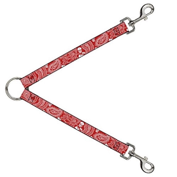 Buckle Down Dog Leash Splitter Bandana Skulls Red White 1 Foot Long 1 Inch Wide