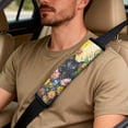 thumbnail image 5 of Xixirimido Car Seat Cover Set of 5 Pieces Front Seat Covers with Matching Seat Belt and Center Console Covers PU Leather Fits Most Vehicles, Black Cat Vibrant Daisy, 5 of 8