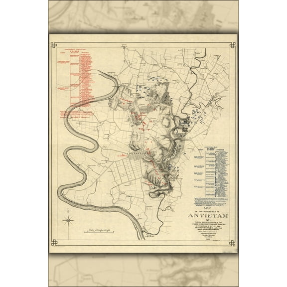 24"x36" Gallery Poster, 1893 Map of the battle field of Antietam Sept. 17th, 1862,