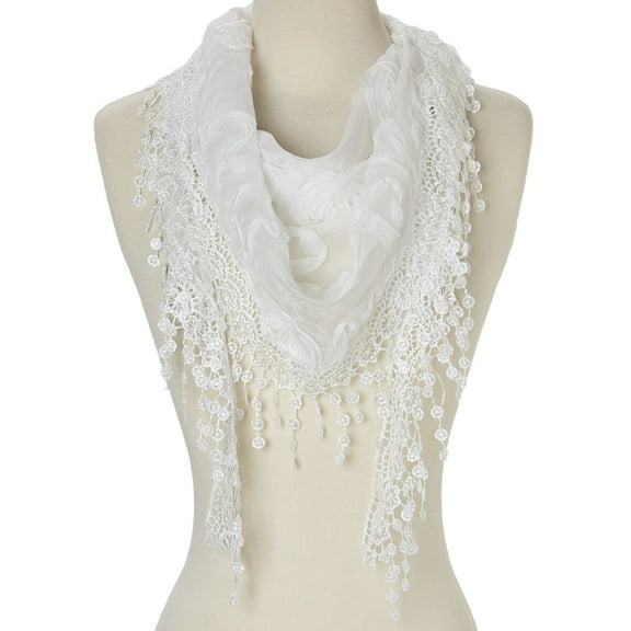 Lightweight Triangle Floral Fashion Lace Fringe Scarf Wrap for Women