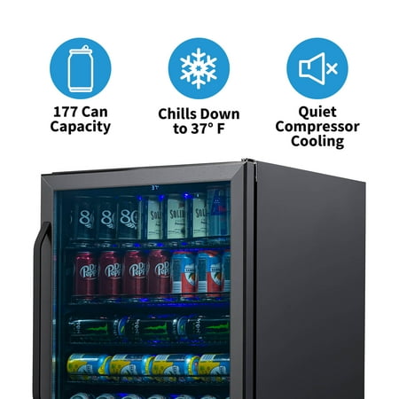 NewAir - 177-Can Built-In Beverage Cooler with Precision Temperature Controls and Adjustable Shelves - Black Stainless Steel