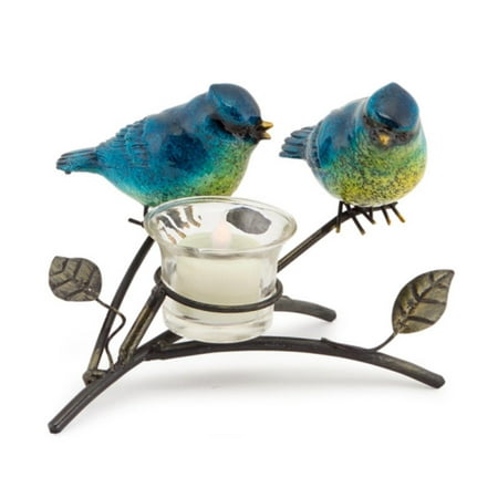 UPC 762152817294 product image for Set of 4 Blue and Yellow Decorative Birds on a Brown Branch with a Tea Light  | upcitemdb.com