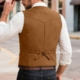 thumbnail image 6 of TOWED22 Men's Suede Leather Vest Cowboy Western Waistcoat Casual Slim Fit Suit Vest(Brown,XXXL), 6 of 9