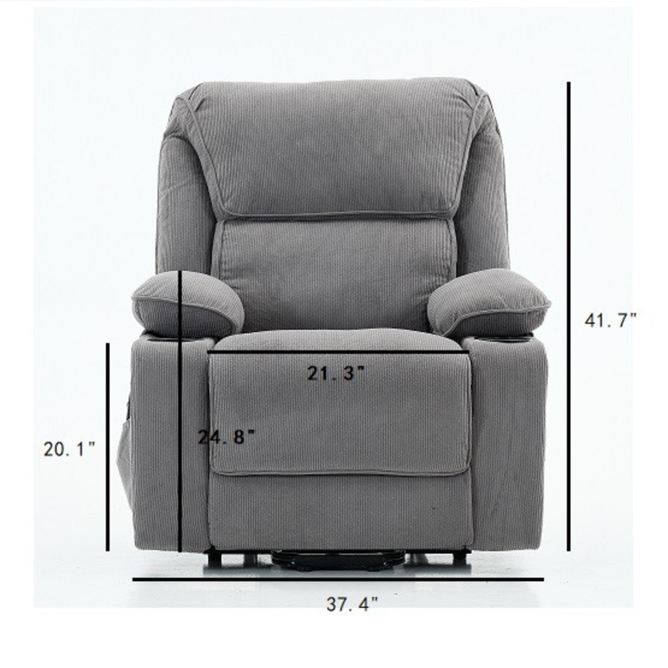 Noble House Corduroy Recliner with Heat & Massage, Remote-Control Assist Chair for Seniors, Gray