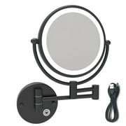 8'' LED Lighted Rechargeable Wall Mount Vanity Two-Sided Makeup Mirror, Matte Black, 1X/10X Magnification, by Fixsen