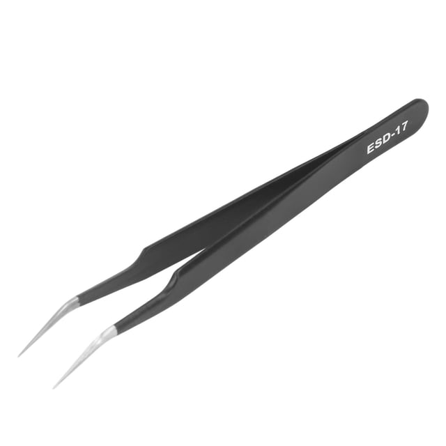 Static Proof Tweezers Stainless Steel Non Magnetic Elbow Pointed Tip for SMD Eyebrow ESD‑17