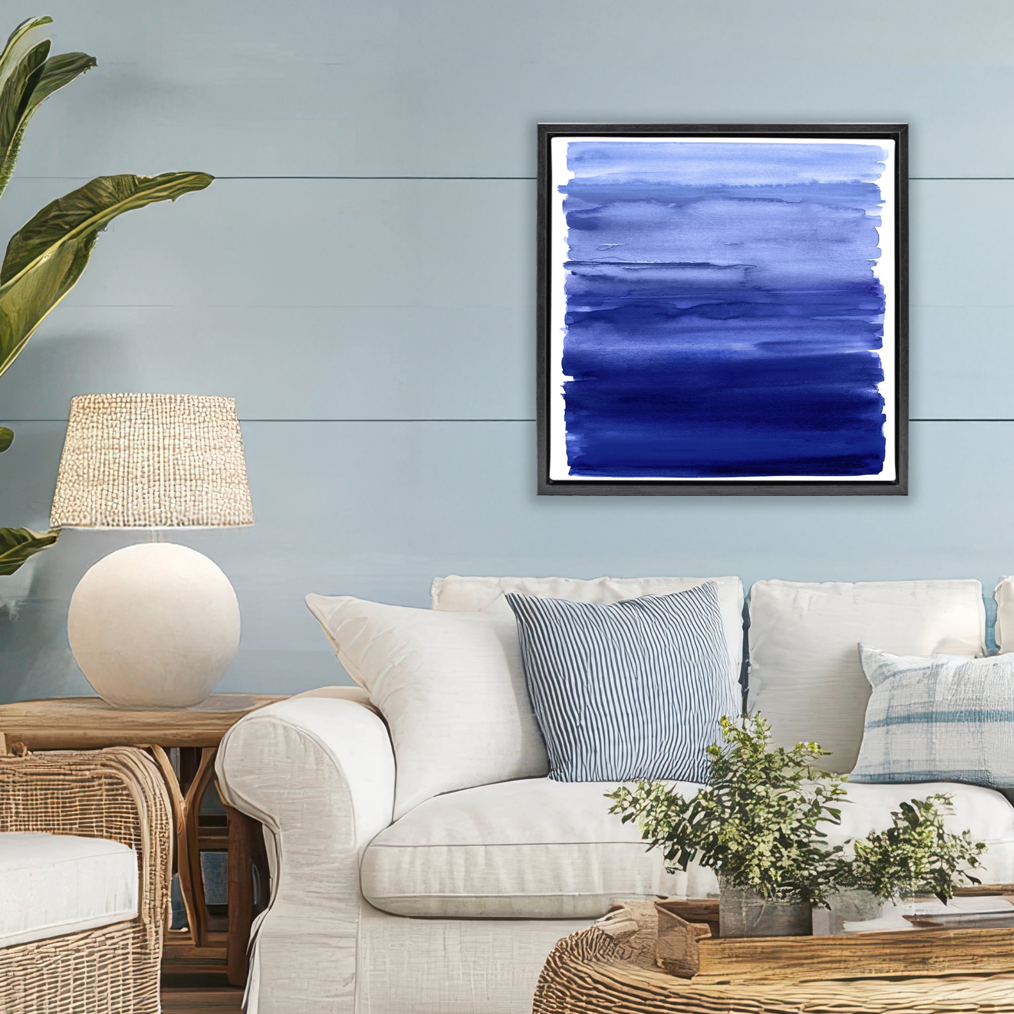 Stupell Industries Indigo Ombre Gradient Black Framed Floater Canvas Wall Art, design by Allie Corbin