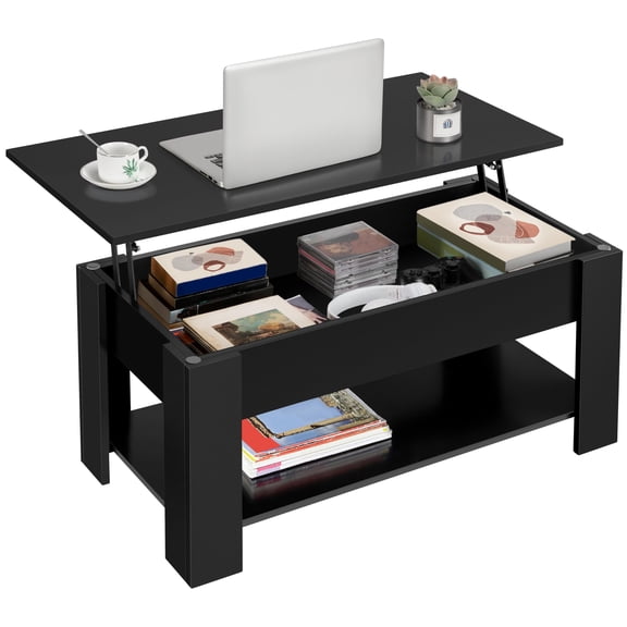 Wooden Coffee Table, Lift Top Coffee Table with Large Hidden Storage Shelf, Lift Tabletop Dining Tables for Living Room, Home Small Space, 38.6in,