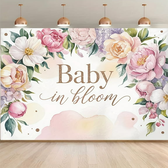 Baby in Bloom Backdrop for Girls Watercolor Blush Floral Peonies Baby Shower Photography Background Pastel Pink Purple Sweet Baby in Bloom Newborn Birthday Party Decorations Banner Photo Booth Props