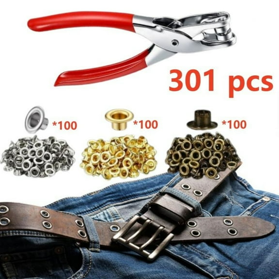 301 pcs Grommet Eyelet Pliers Tool Kit, Fabric Leather Hole Eyelets and Grommets Punch Pliers with 300 Metal Eyelets for Belt Shoes Cloths(1/4 Inch,Bronze)