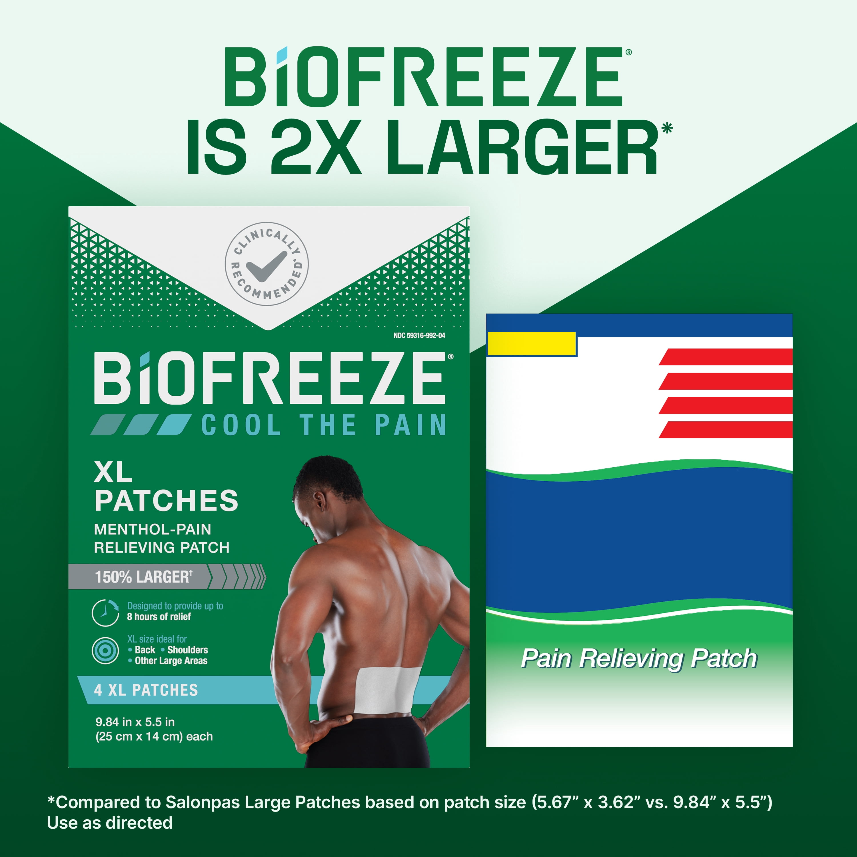 (3 pack) Biofreeze XL Pain Relief Patches, Menthol Pain Patches for Lower Back Neck Knee Shoulder, 4 Count