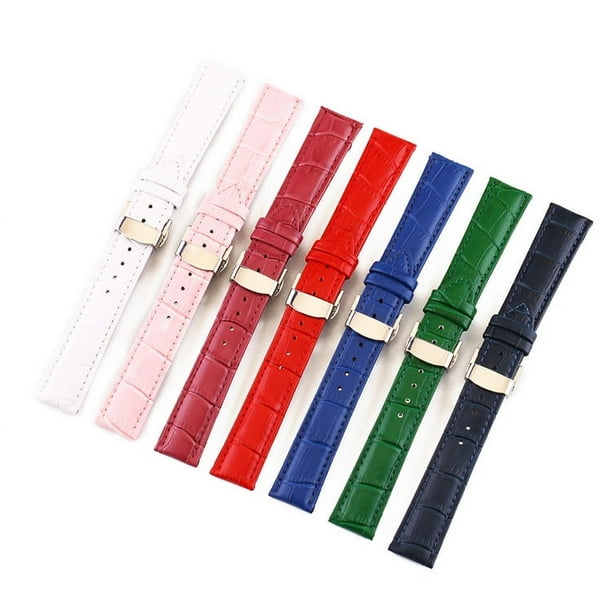 Correa de cuero con doble presión y hebilla de mariposa automática de piel de bambú para reloj de hombre y mujer, cadena de 12 a 24 horas