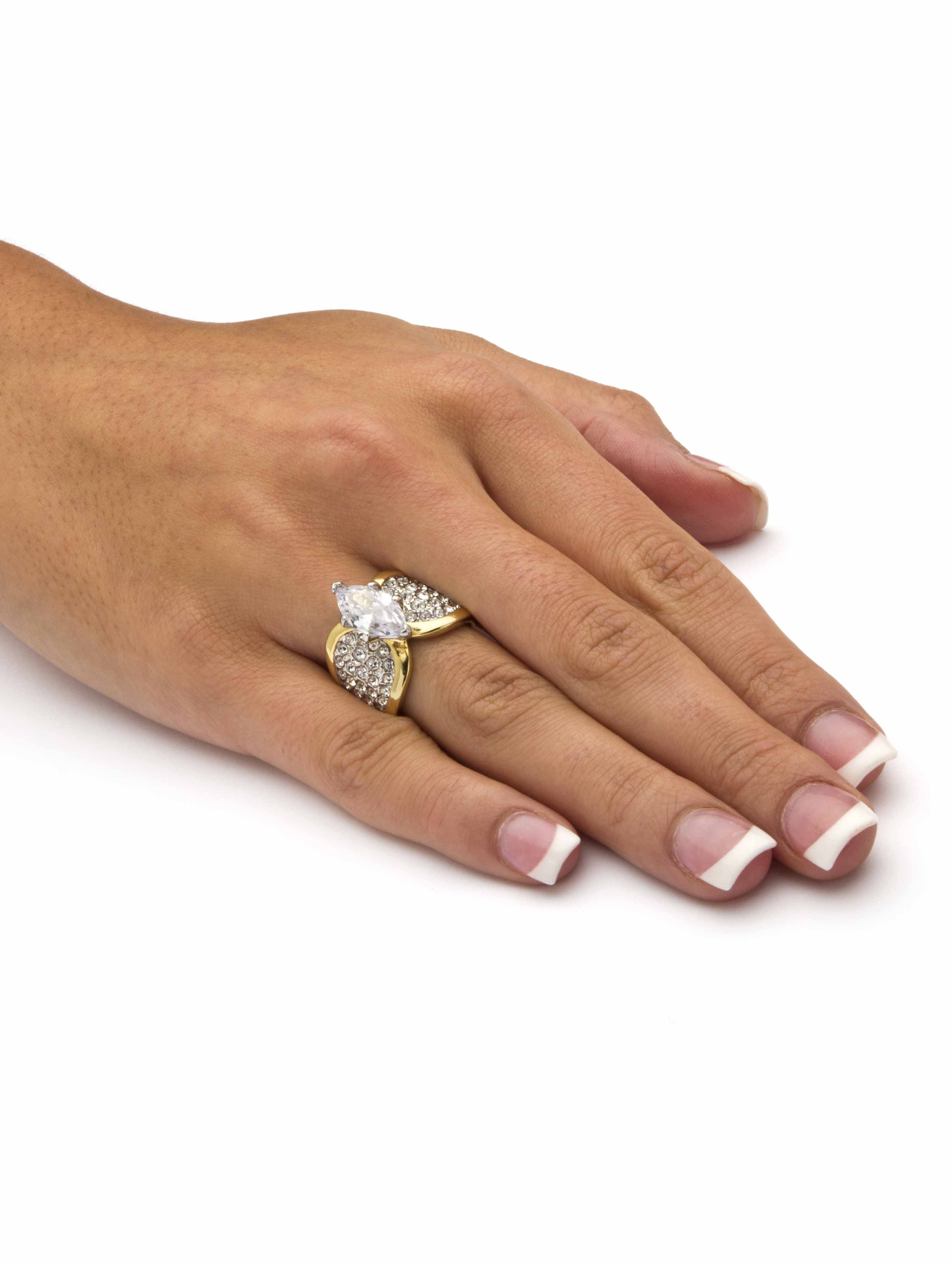 PalmBeach Jewelry Marquise-Cut Cubic Zirconia and Pave Crystal Cocktail Ring 2.48 TCW In Yellow Gold-Plated or Platinum-Plated