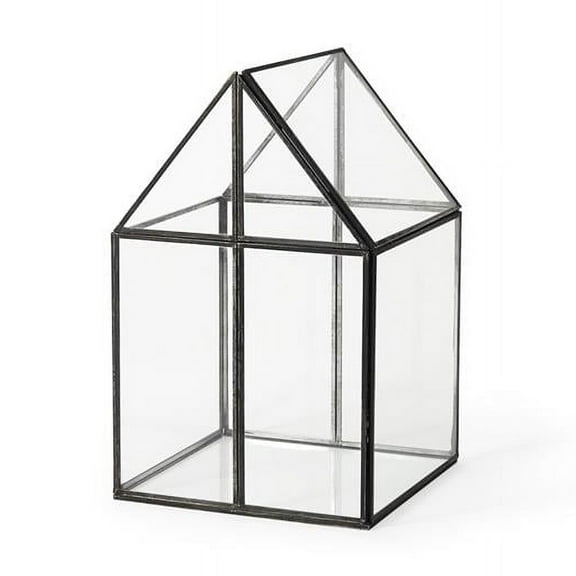 HomeRoots 392581 13 in. House Shaped Glass Terrarium, Black