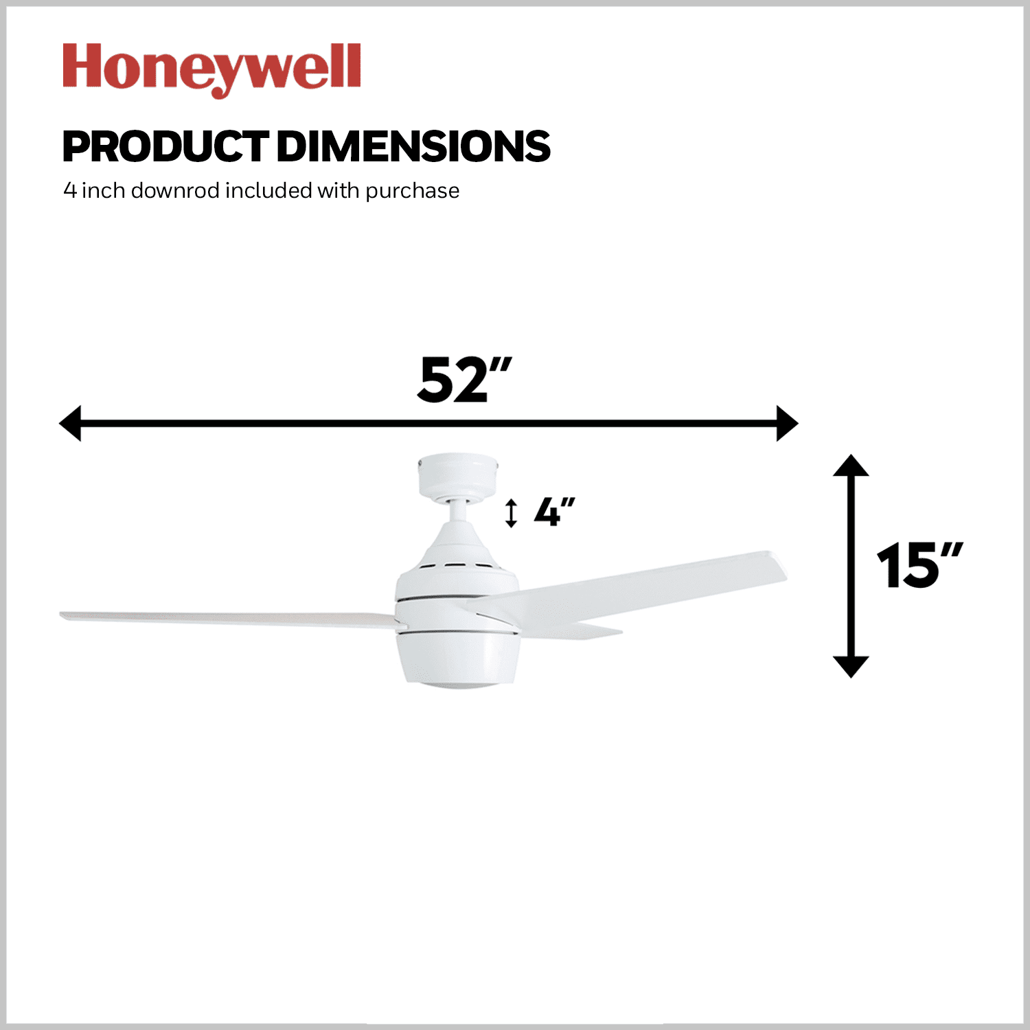 Honeywell Eamon 52" Modern Bright White Remote Control Ceiling Fan with Integrated LED Light, 3 Blade