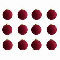12 Pcs Christmas Ball Ornaments, 3.25Inch Burgundy Flocked Christmas Tree Balls Decorative Hanging Ornaments for Xmas Tree