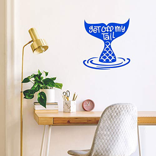 Modern Cute Mermaid Fin Shape Sticker Decals Trendy Fantasy Girls Teens Bedroom Living Room Apartment Home Office Decor Get Off My Tail Black Vinyl Wall Art Decal 24 x 22 