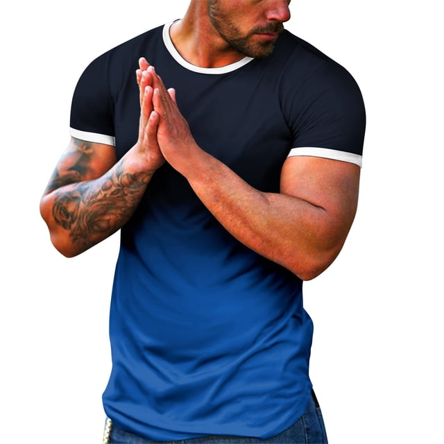 BOBOGOJP T-Shirt Léger à Manches Courtes pour Hommes, Col Rond (Bleu, m)