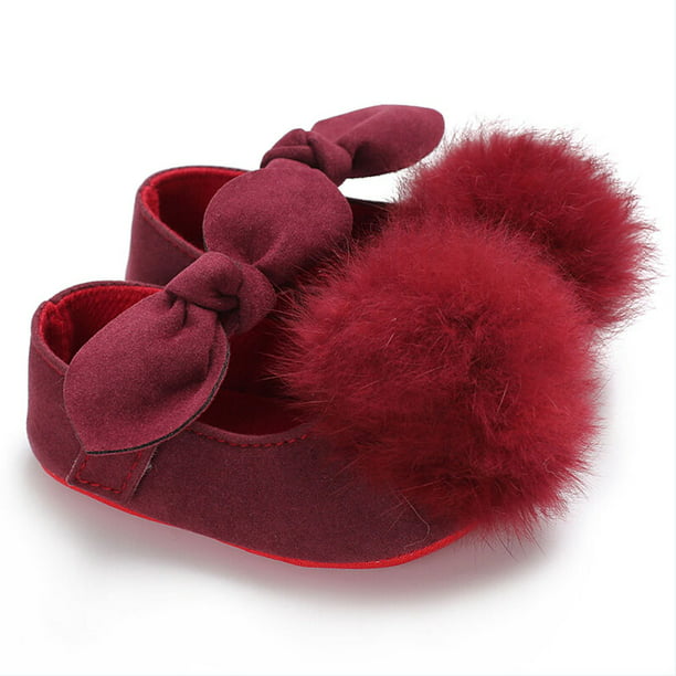 Hirigin - Lovely Baby Shoes New Princess Toddler Baby Girls Cribs Shoes Bow With Fur Balls Walkers 6-12 Month - Walmart.com - Walmart.com