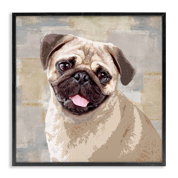 Stupell Industries Rustic Lodge Happy Pug Dog Patchwork Pattern Black Framed Giclee Art, 12 x 12, by Keri Rodgers