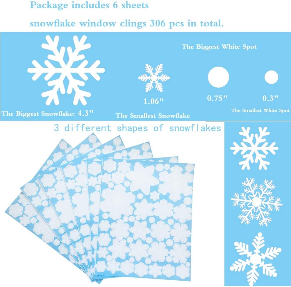 155Pcs Christmas Snowflakes Window Clings Decals Decorations White Christmas Window Stickers Winter Wonderland Decorations for Christmas Party
