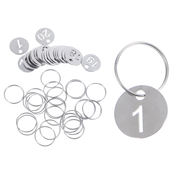 OUNONA 20pcs Stainless Steel Numbered Key Tags for DIY Silver Small Circle 1-20
