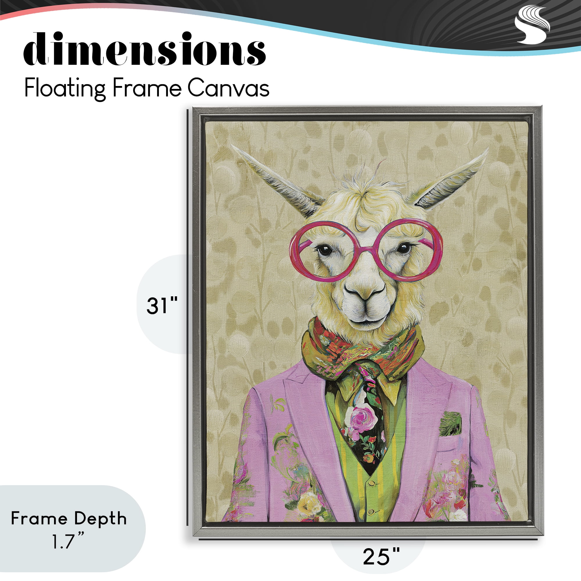 Stupell Industries Stylish Llama with Glasses Gray Framed Floater Canvas Wall Art, design by Svetlana Aleynikova