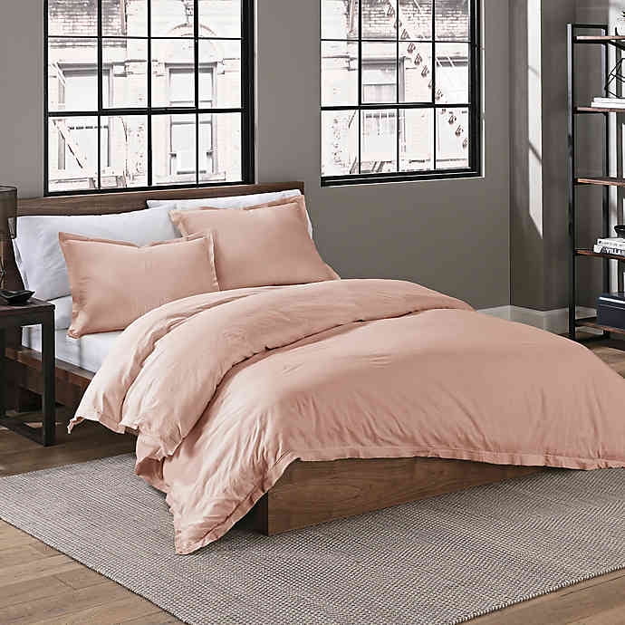 Garment Washed Solid Twin Duvet Cover Set in Blush