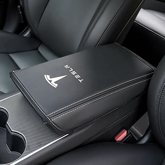 Center Console Cover for Tesla Model Y Model 3, Non-slip Armrest Cover for Tesla Model 3 Y Accessories, PU Leather Armrest Box Pad Protector (Black)