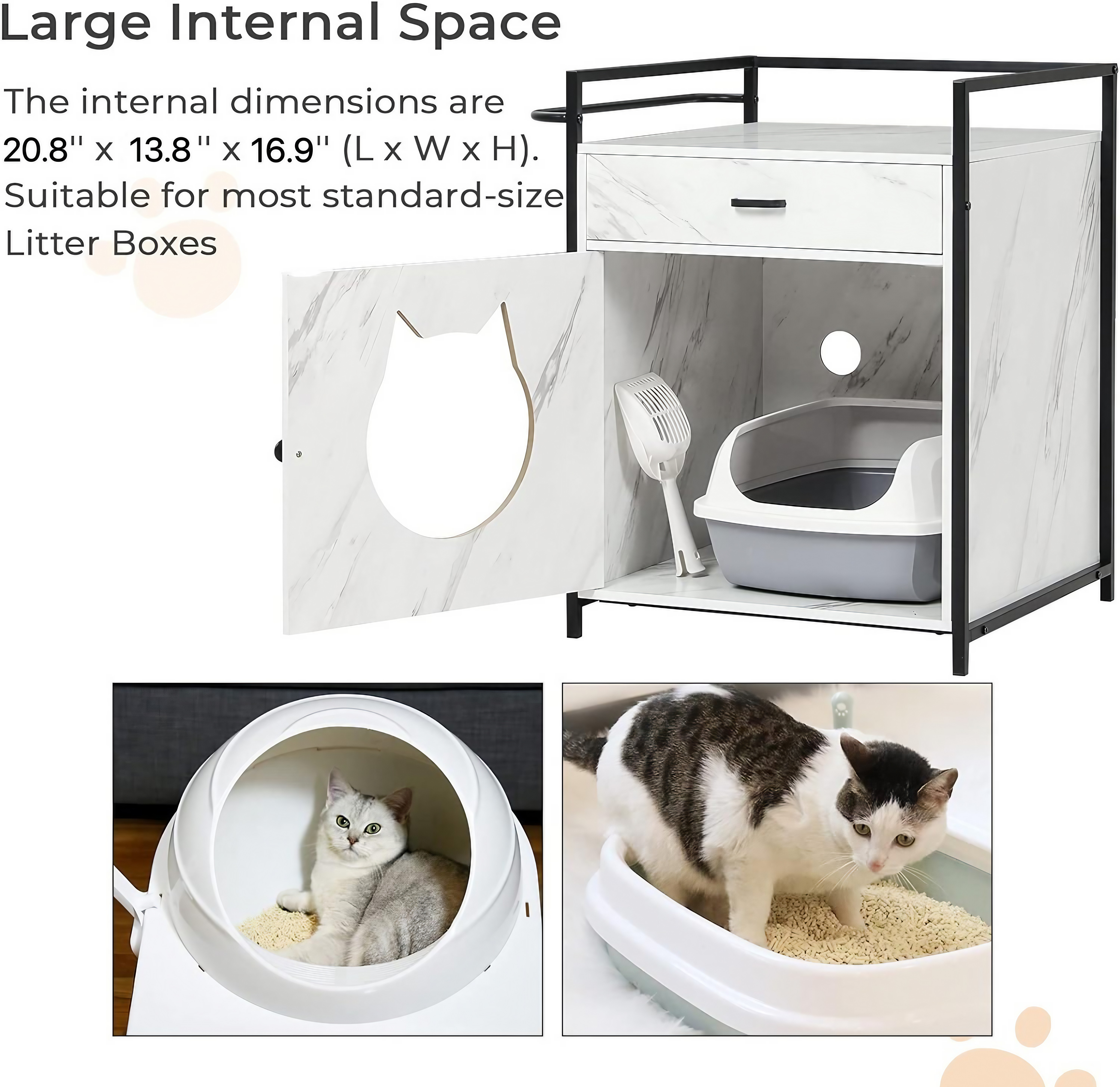 Cat Litter Box Enclosure with Storage Drawer