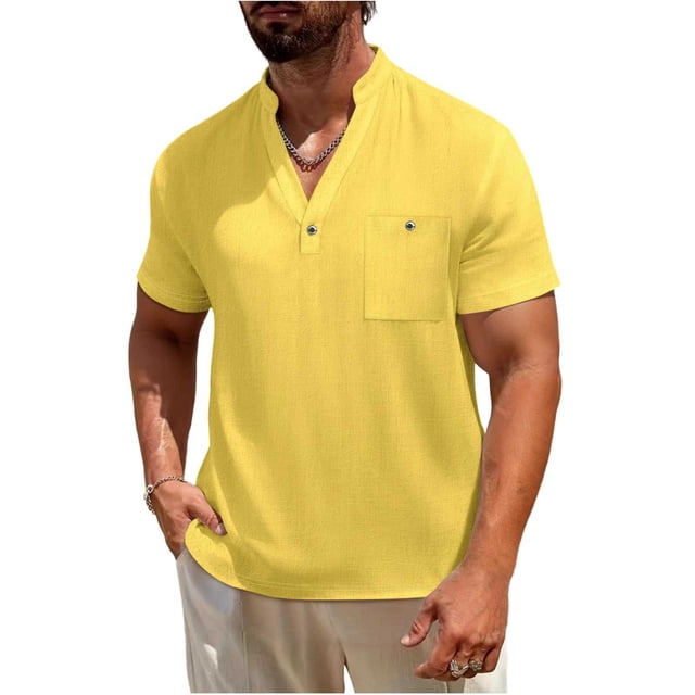 Camisetas de Bolsillo de Manga Larga para Hombres Cuello de Lino Casual Botón Herramientas Camiseta de Manga Corta Camiseta Chaqueta, Camisetas de Navidad de Manga Larga para Hombre