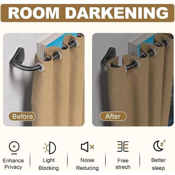 JUNCHI-Black Curtain Rods for Windows 28 to 60 inch, 5/8 inch Adjustable Wrap Around Blackout Curtain Rods for Bedroom & Outdoor