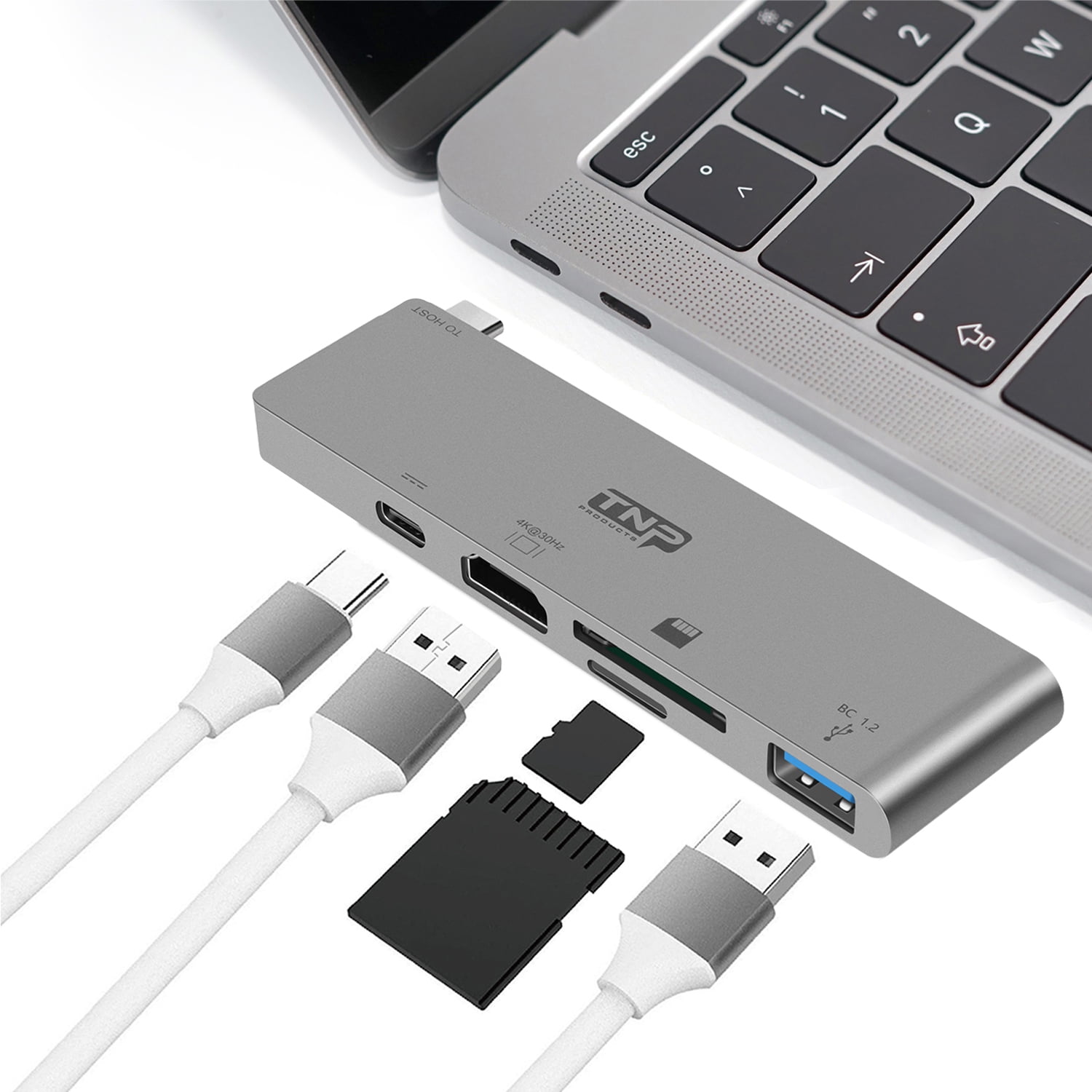 USB-C Hub Aluminum Multiport Hub Adapter with 4K HDMI, USB 3.0, Type C