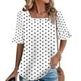 thumbnail image 2 of womens tops 3/4 Length Sleeve Shirts for Womens Pleated Summer Tops 2025 Ruffle Bell Sleeve Fasion Trendy Spring Blouses spring tops for women, 2 of 6