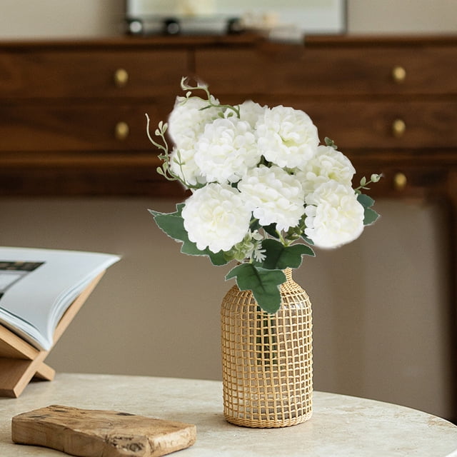 Bola de flor artificial de crisantemo blanco: ramo de flores falsas para bodas, hogar, decoración interior de hotel, adornos decorativos