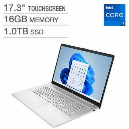 HP 17.3" Touchscreen Laptop - Intel i7-1255U Processor, 16GB Memory, 1TB SSD, Backlit Keyboard, Windows 11 Home, Silver - 17-cn2165cl