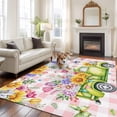 thumbnail image 2 of Large Area Rugs for Living Room Bedroom, Watercolor Floral Truck 6'x9' Rug Washable Carpet Runner Indoor Outdoor, Spring Garden Butterflies Pink Plaid Non Slip Floor Mats Rug for Kitchen, Playroom, 2 of 8