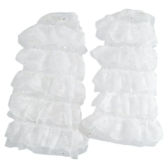 Women Tiered Ruffle Lace Leg Warmer Sweet Thigh Highs Leg Socks Baggy Cuffs Ankle Heap Socks Meshes Flared Leg Sleeves