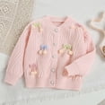 thumbnail image 5 of FSYBOA Girls Crew Neck Sweaters Size 8T, Casual Long Sleeve Button Knitted Kids Falll Cardigan Pink, 5 of 7