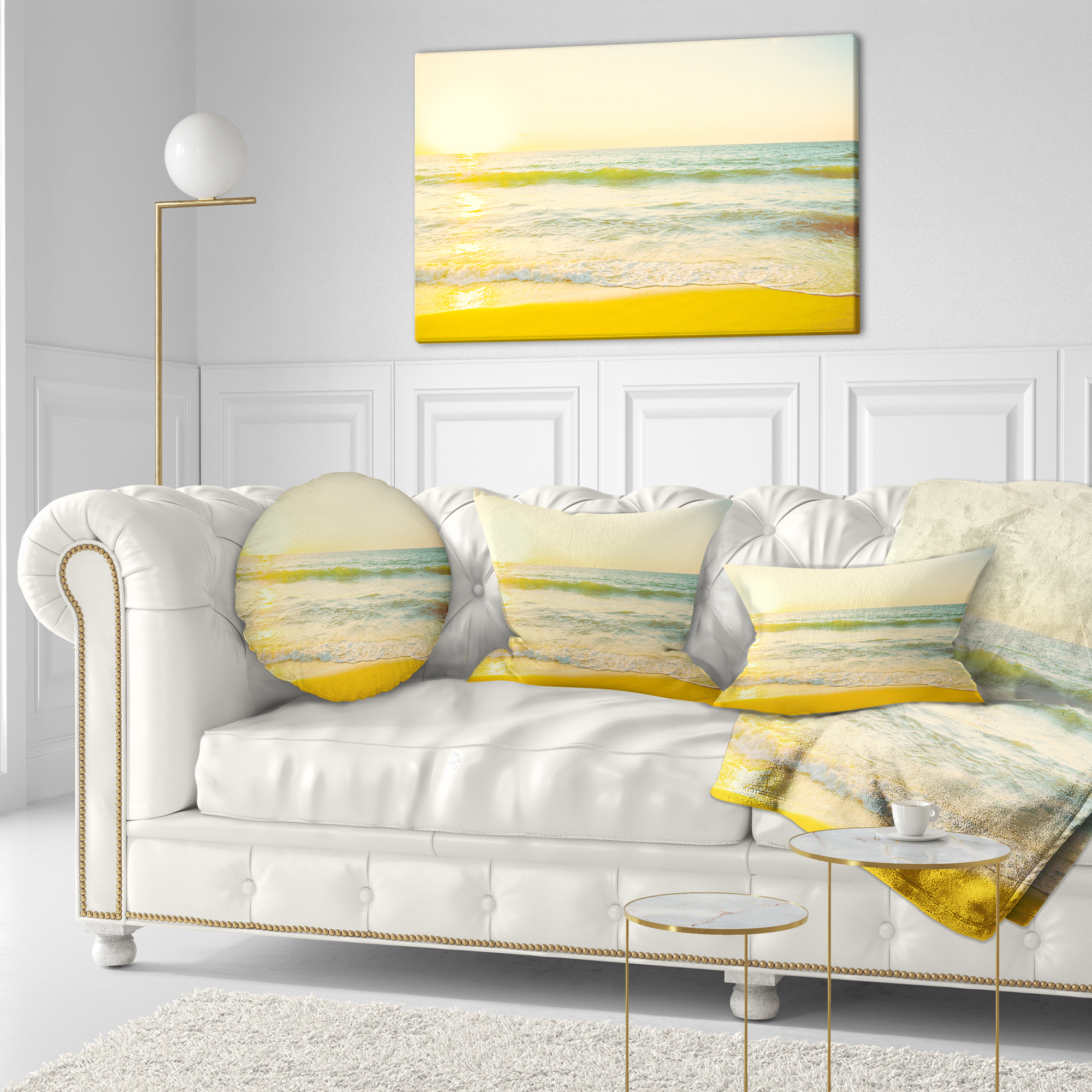 Designart Calm and Colorful Sunset at Beach - Seascape Throw Pillow - 12x20