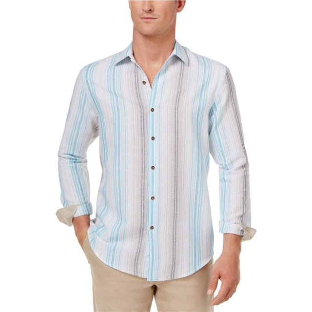 Tasso Elba - Camisa con botones de lino vertical para hombre, azul, pequeña Tasso Elba Botones al frente