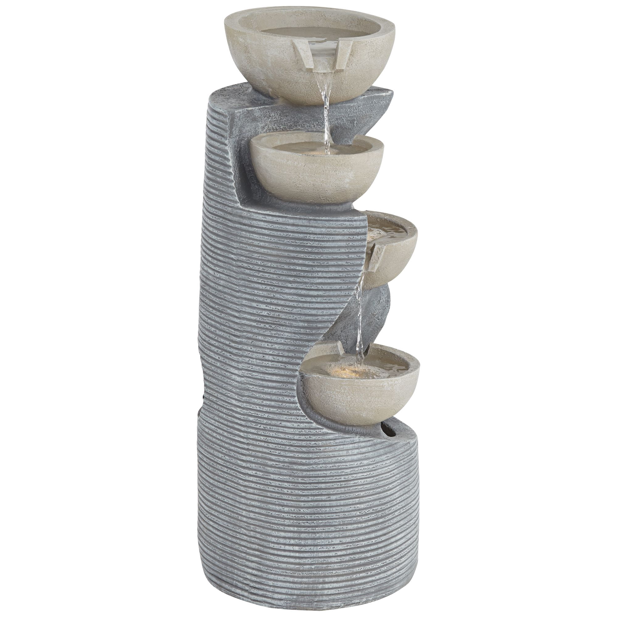 Tarin Four Bowl 31 1/2" High Large Modern Indoor Outdoor Decor Faux Stone Floor Fountain w/ Light LED Cascading