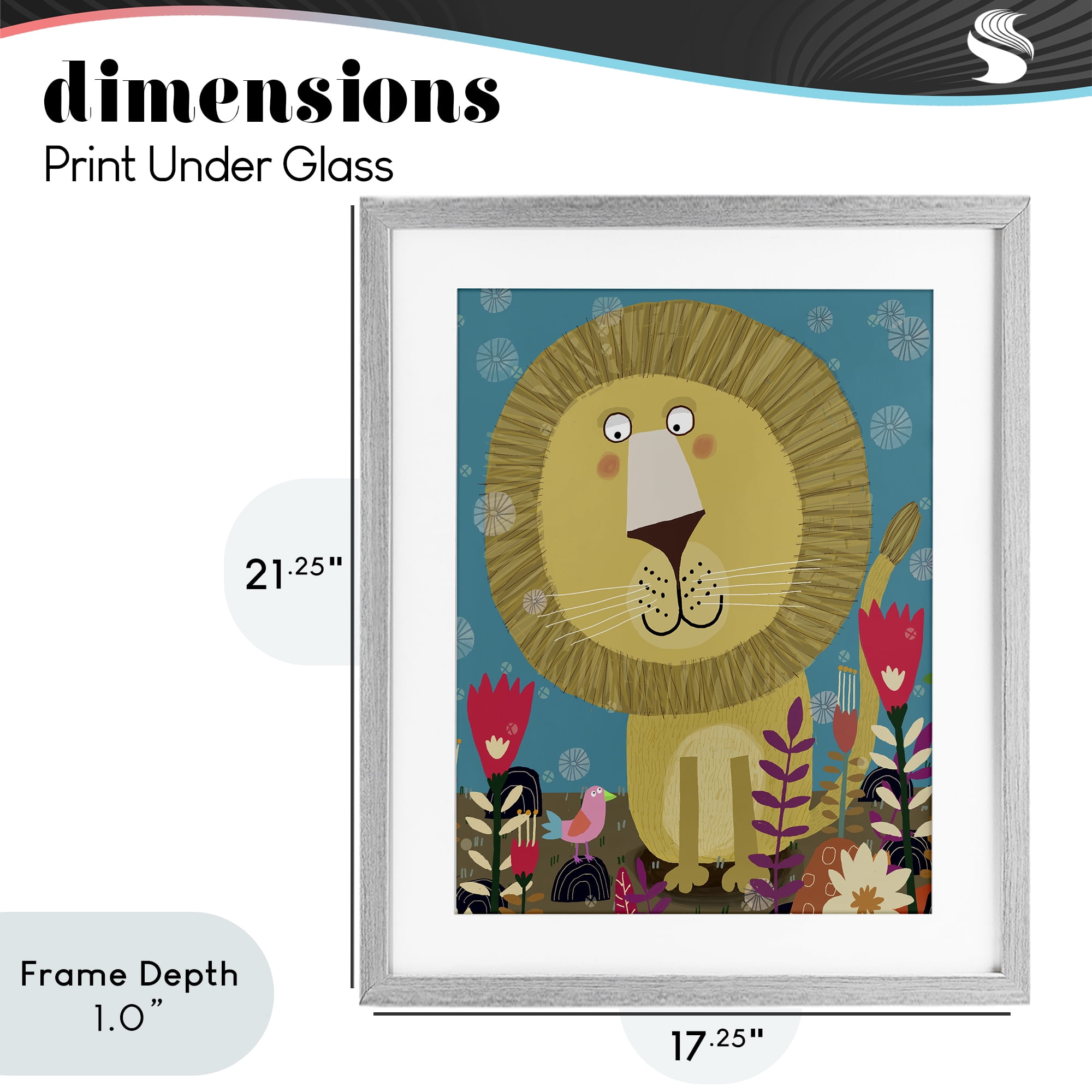 Stupell Industries Boho Lion & Flowers Gray Framed Print Under Glass, design by Carla Daly