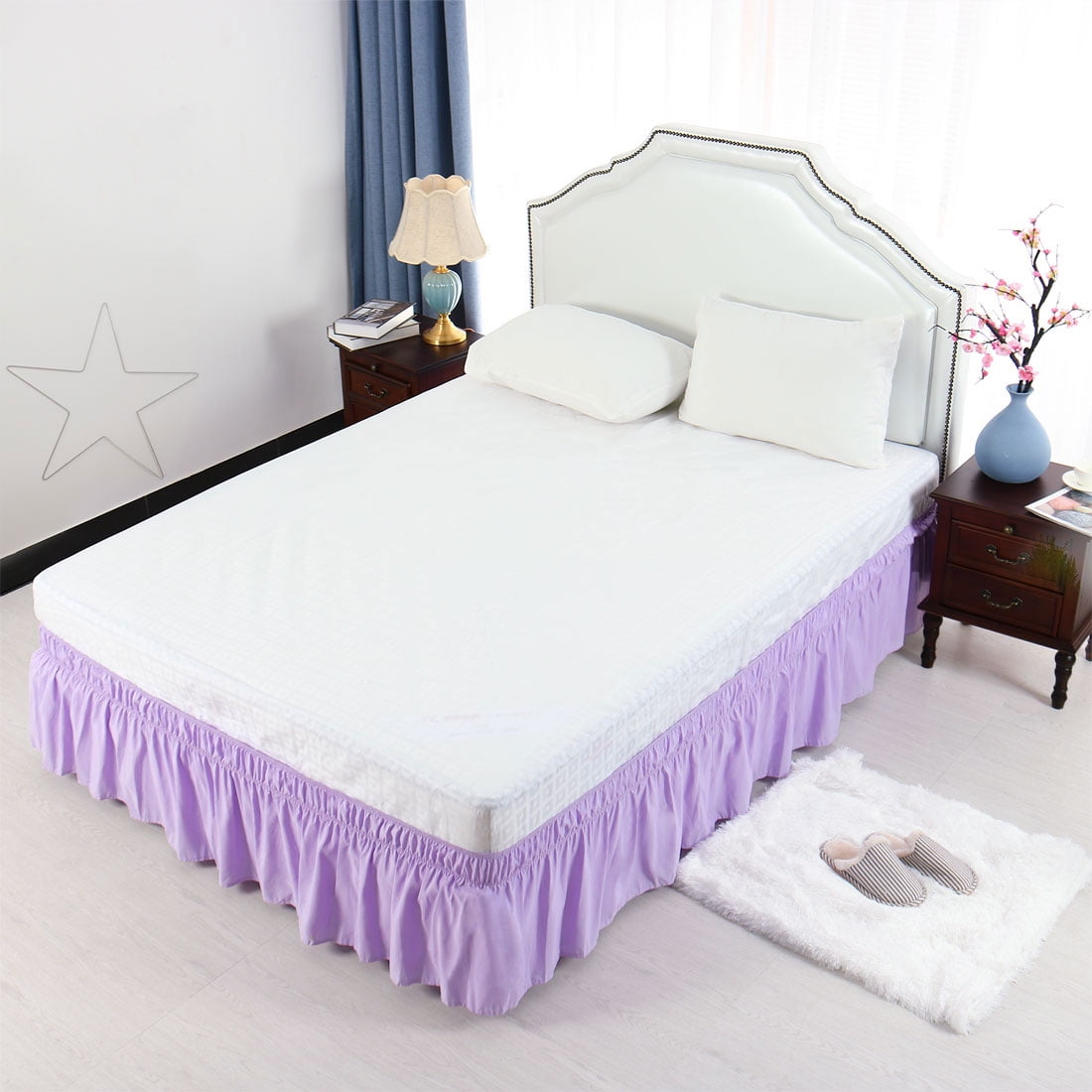 Unique Bargains Polyester Elastic Dust Ruffled Bed Skirt with 15" Drop Twin Light Purple