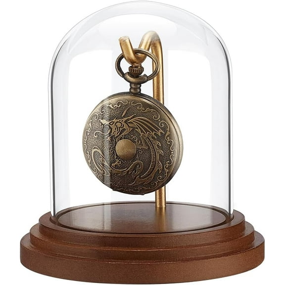 1 set Watches Glass Dome Cover Decorative Display Case Cloche Bell Jar Terrarium with Wood Base Coconut Brown 10.8x10.5cm